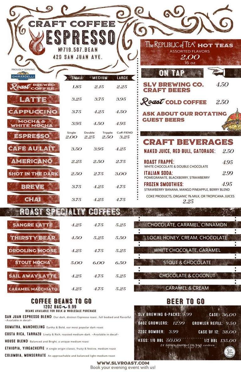 Roast Cafe - Alamosa, CO menu_pic