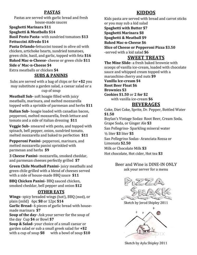 Pizza Shack - Taos Ski Valley, NM menu_pic