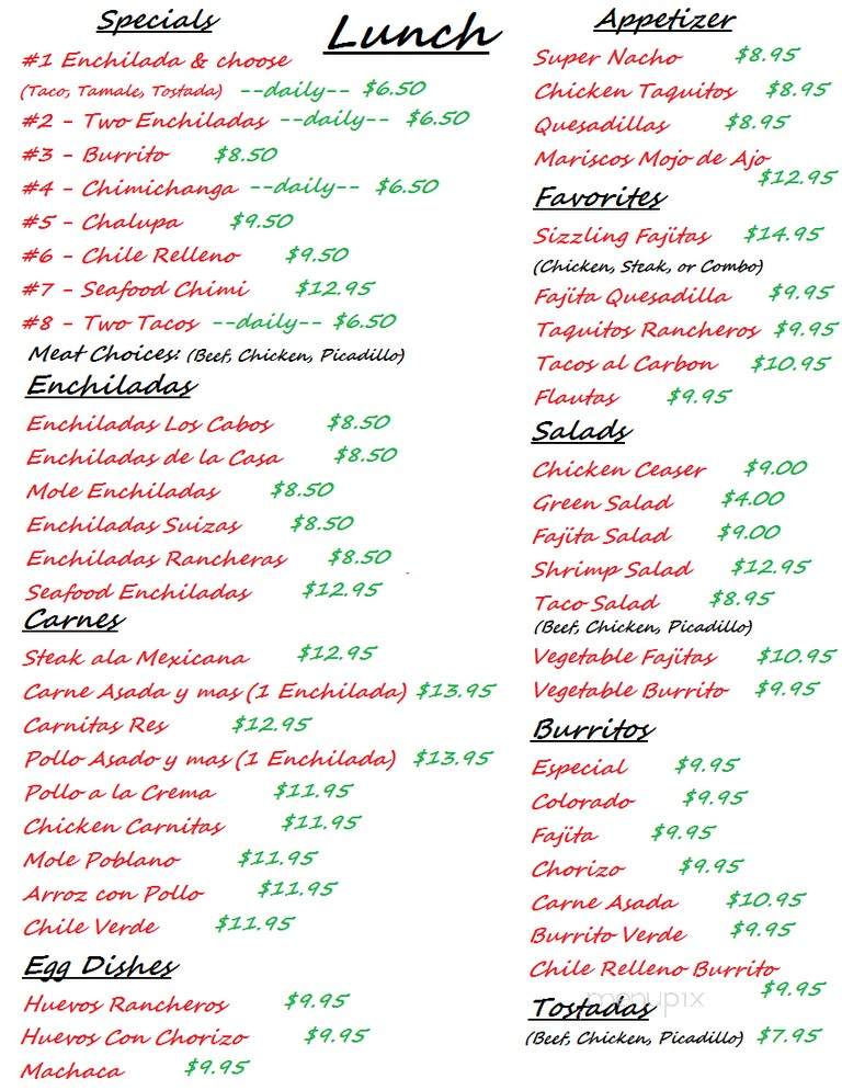 Los Cabos Family Mexican Restaurant - Afton, WY menu_pic