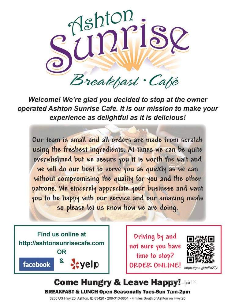 Ashton Sunrise Cafe - Ashton, ID menu_pic