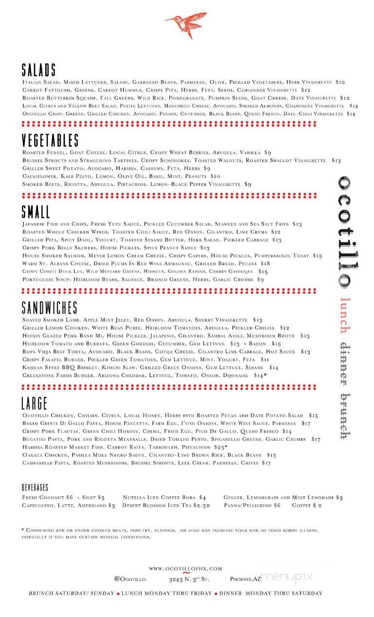 Ocotillo - Phoenix, AZ menu_pic