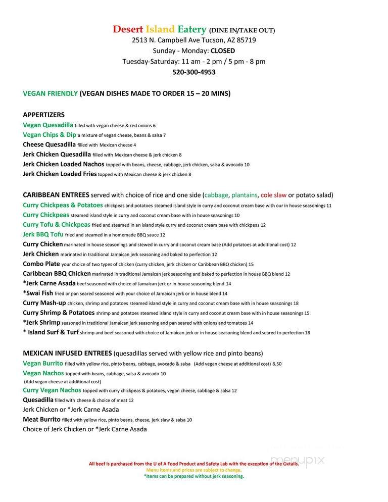 Desert Island Eatery - Tucson, AZ menu_pic