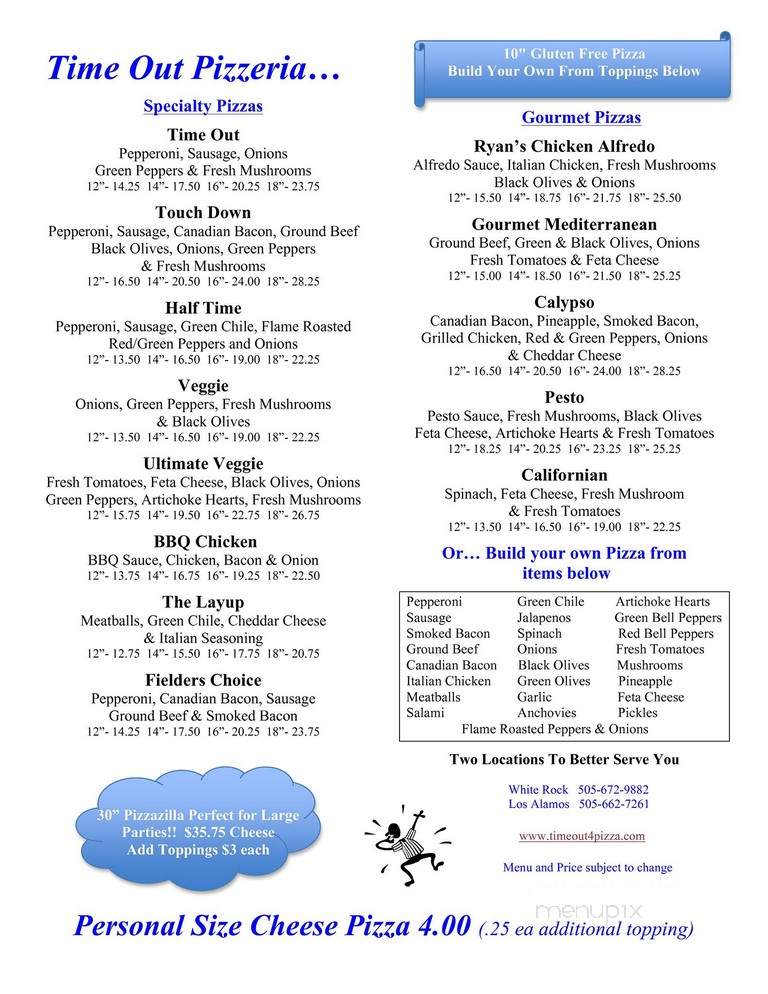 Timeout Pizza - Los Alamos, NM menu_pic