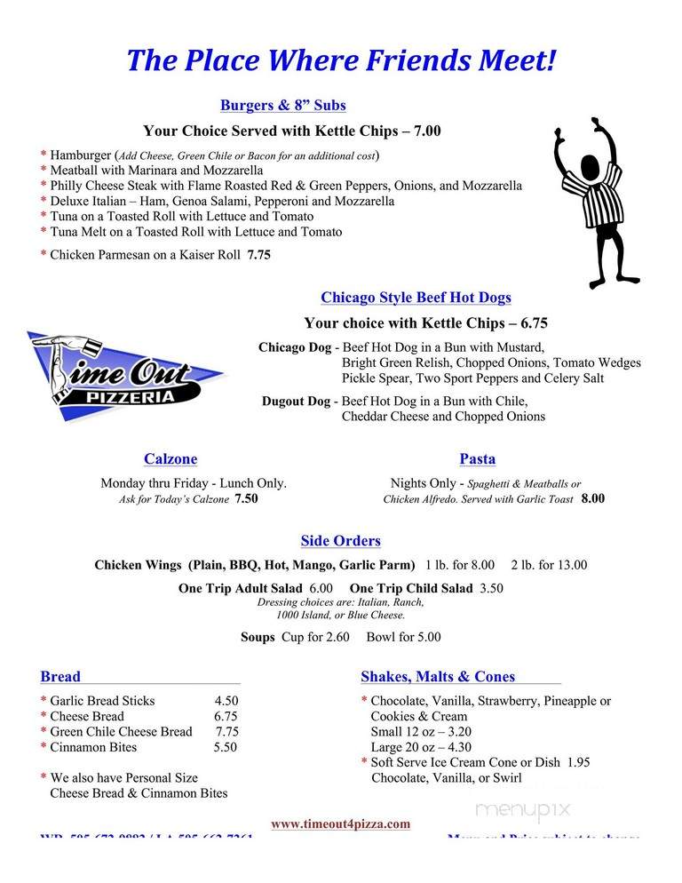 Timeout Pizza - Los Alamos, NM menu_pic
