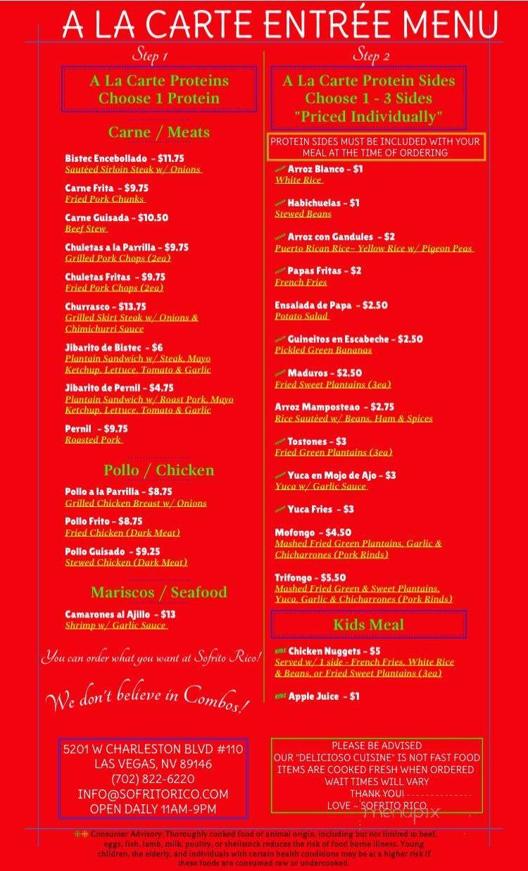 Sofrito Rico Authentic Puerto Rican Cuisine - Las Vegas, NV menu_pic