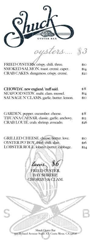 Shucks Oyster Bar - Atwater Village, CA menu_pic