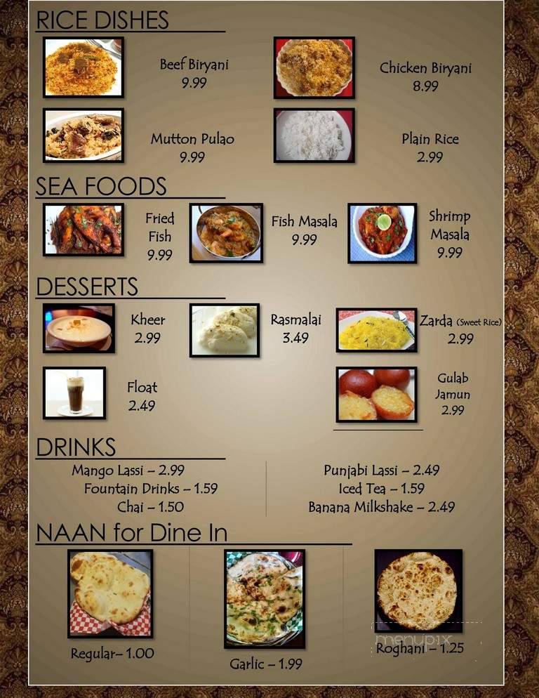 Zaiqa Grill - Downey, CA menu_pic