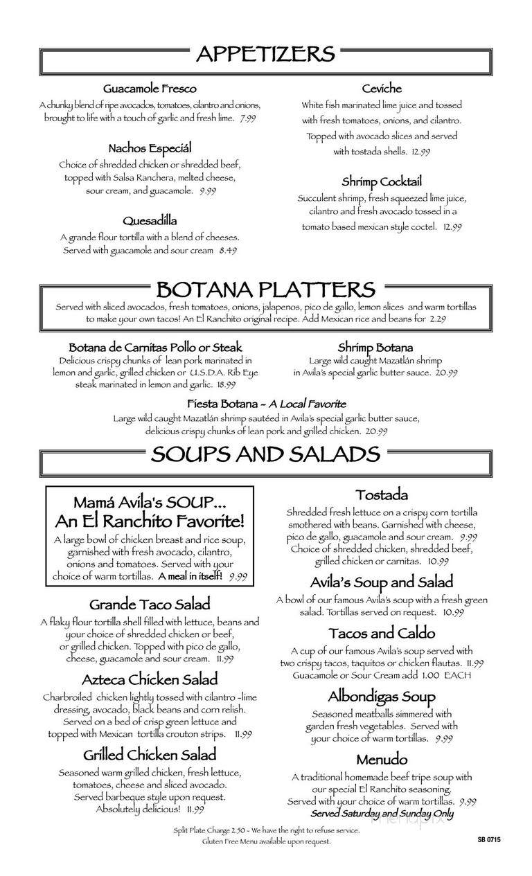 Avila's El Ranchito Mexican Restaurant - Seal Beach, CA menu_pic