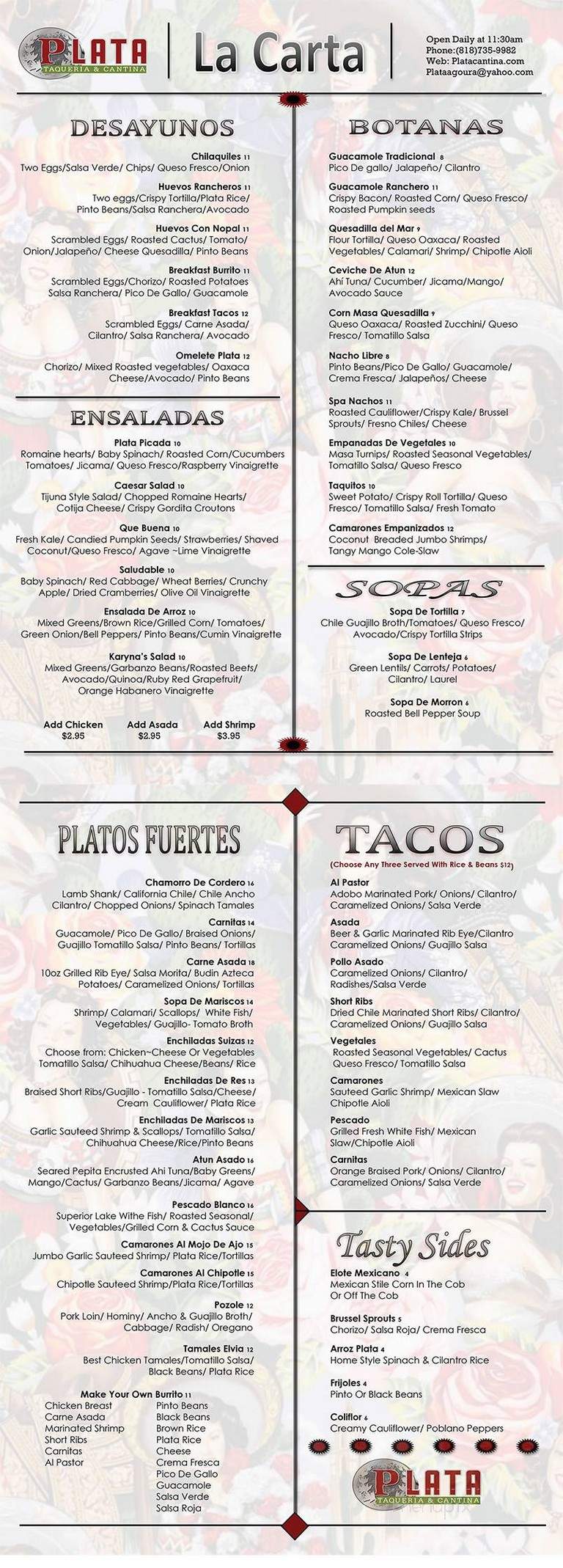 Plata Taqueria & Cantina - Agoura Hills, CA menu_pic