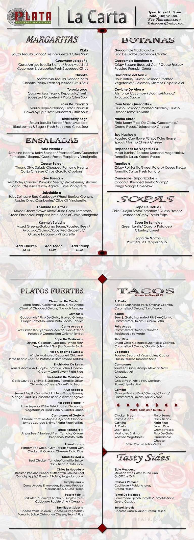 Plata Taqueria & Cantina - Agoura Hills, CA menu_pic