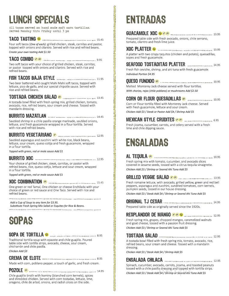 XOC Tequila Grill - Los Angeles, CA menu_pic
