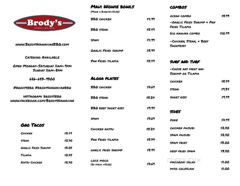 Brody's Hawaiian BBQ - Upland, CA menu_pic