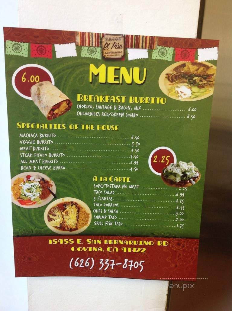 Tacos El Pisa - Covina, CA menu_pic