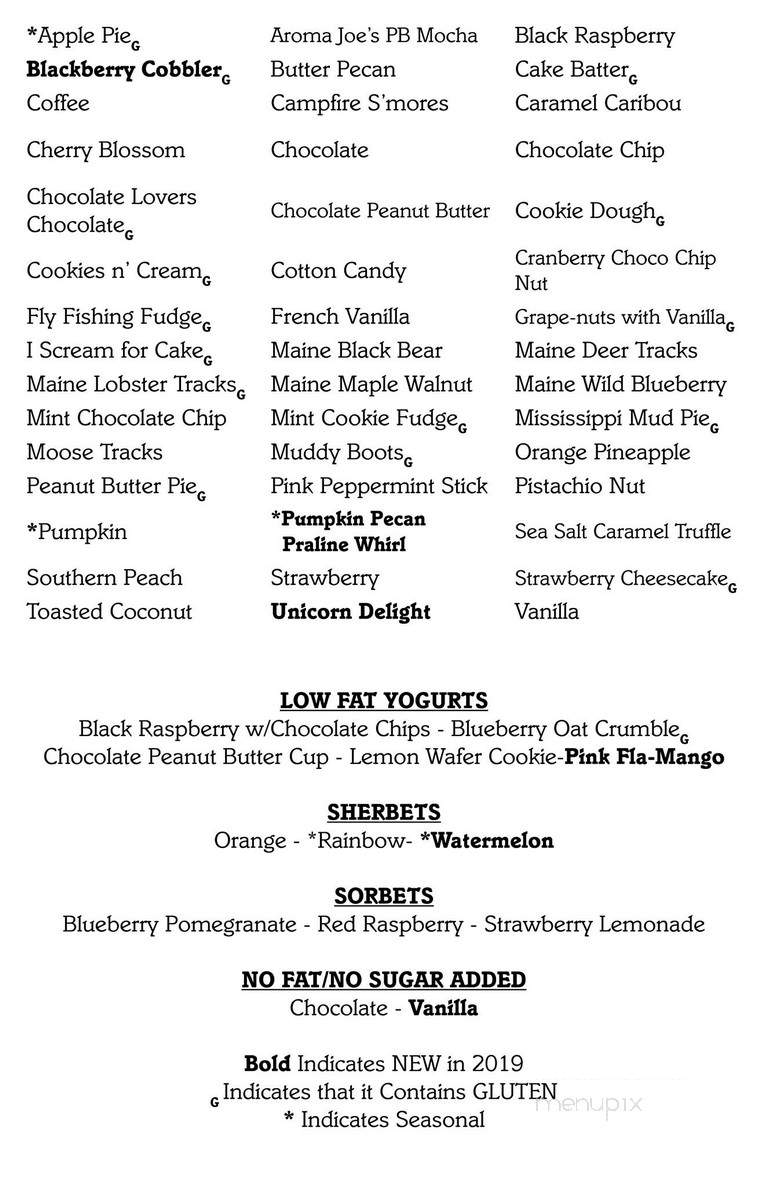 Gifford's Ice Cream - Skowhegan, ME menu_pic