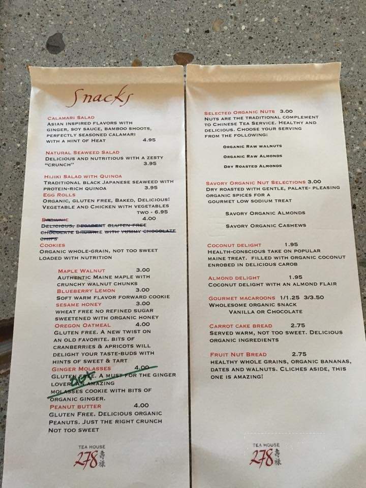 Menu Of Tea House 278 In Bar Harbor Me