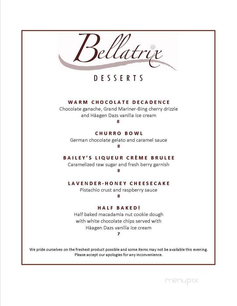 Bellatrix Restaurant - Palm Desert, CA menu_pic