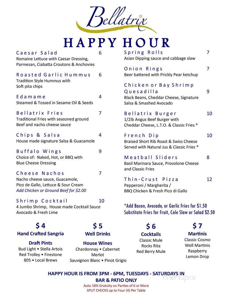 Bellatrix Restaurant - Palm Desert, CA menu_pic