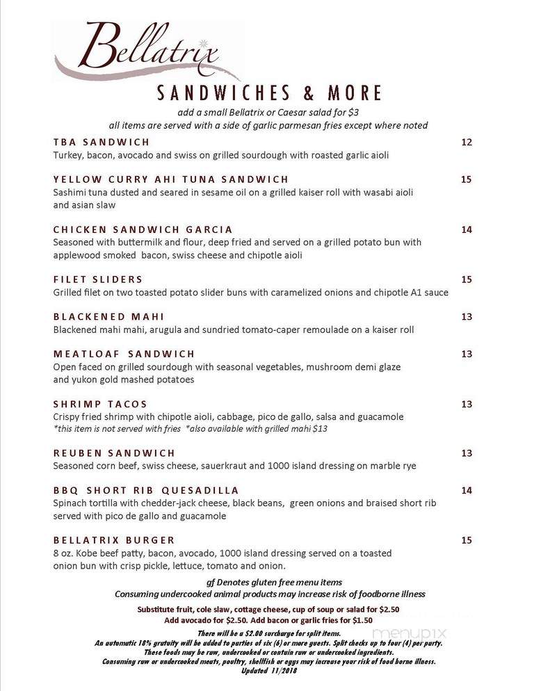 Bellatrix Restaurant - Palm Desert, CA menu_pic