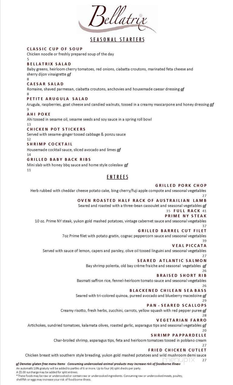 Bellatrix Restaurant - Palm Desert, CA menu_pic