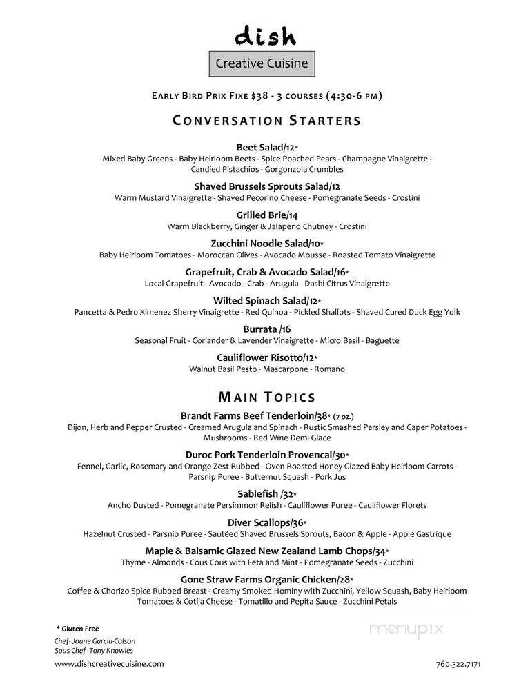 dish Creative Cuisine - Palm Springs, CA menu_pic