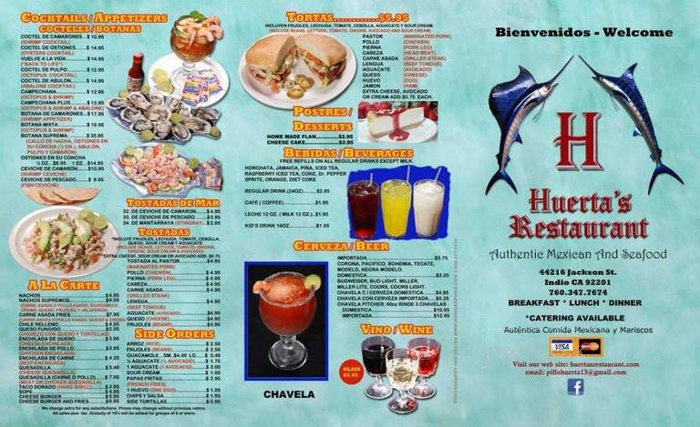 Huerta's Restaurant - Indio, CA menu_pic