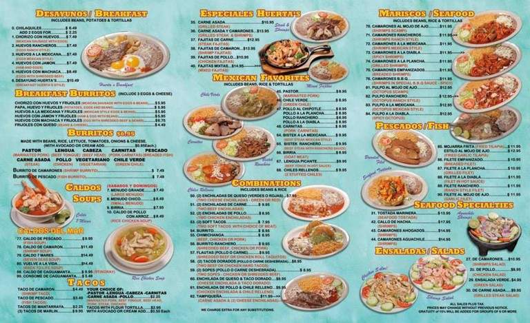 Huerta's Restaurant - Indio, CA menu_pic