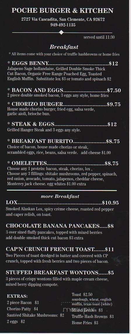Poche Burger and Kitchen - San Clemente, CA menu_pic