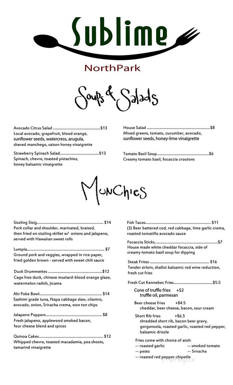 Sublime North Park - San Diego, CA menu_pic