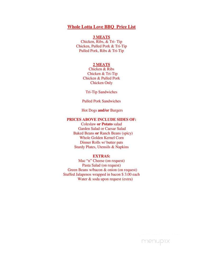 Whole Lotta Love BBQ - La Quinta, CA menu_pic