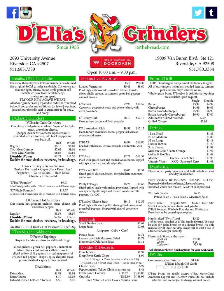 D'Elia's Grinders - Riverside, CA menu_pic