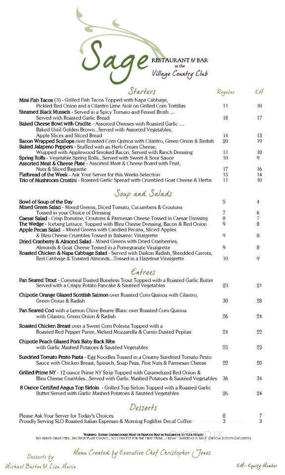 Sage Restaurant and Bar - Lompoc, CA menu_pic