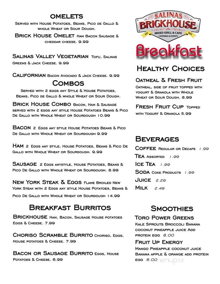 Salinas Brick House Cafe - Salinas, CA menu_pic