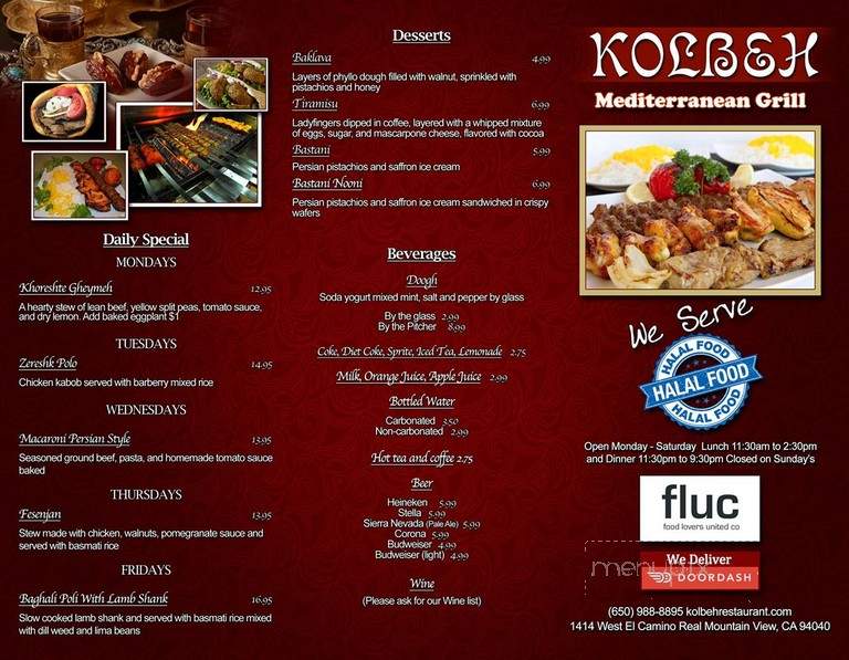 Kolbeh - Mountain View, CA menu_pic