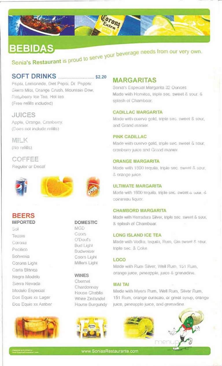 Sonia's Restaurant - Tracy, CA menu_pic