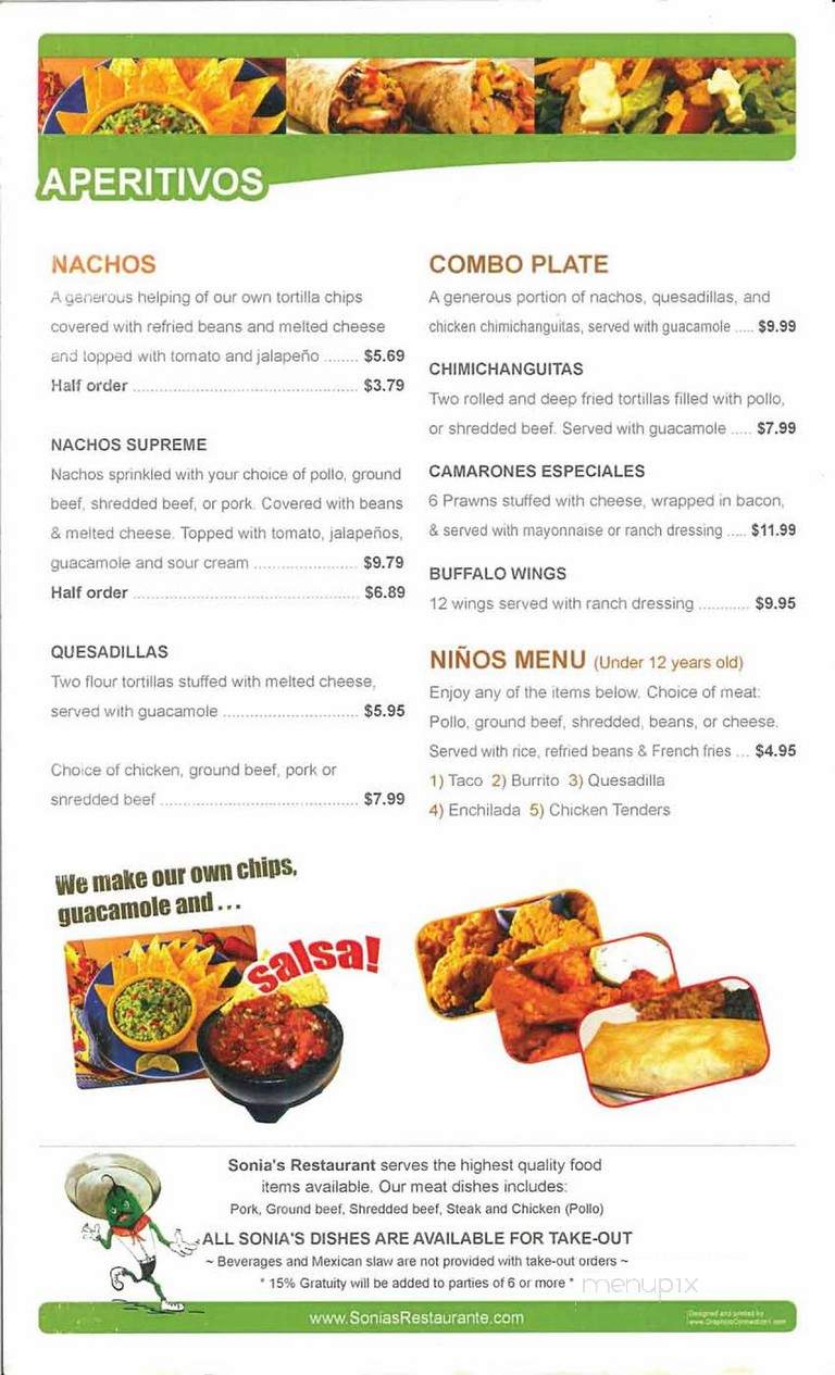 Sonia's Restaurant - Tracy, CA menu_pic