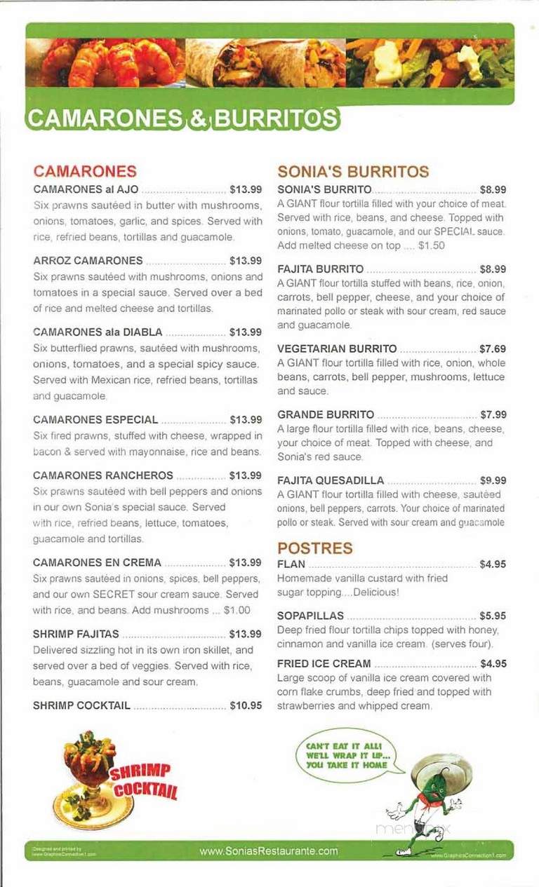Sonia's Restaurant - Tracy, CA menu_pic