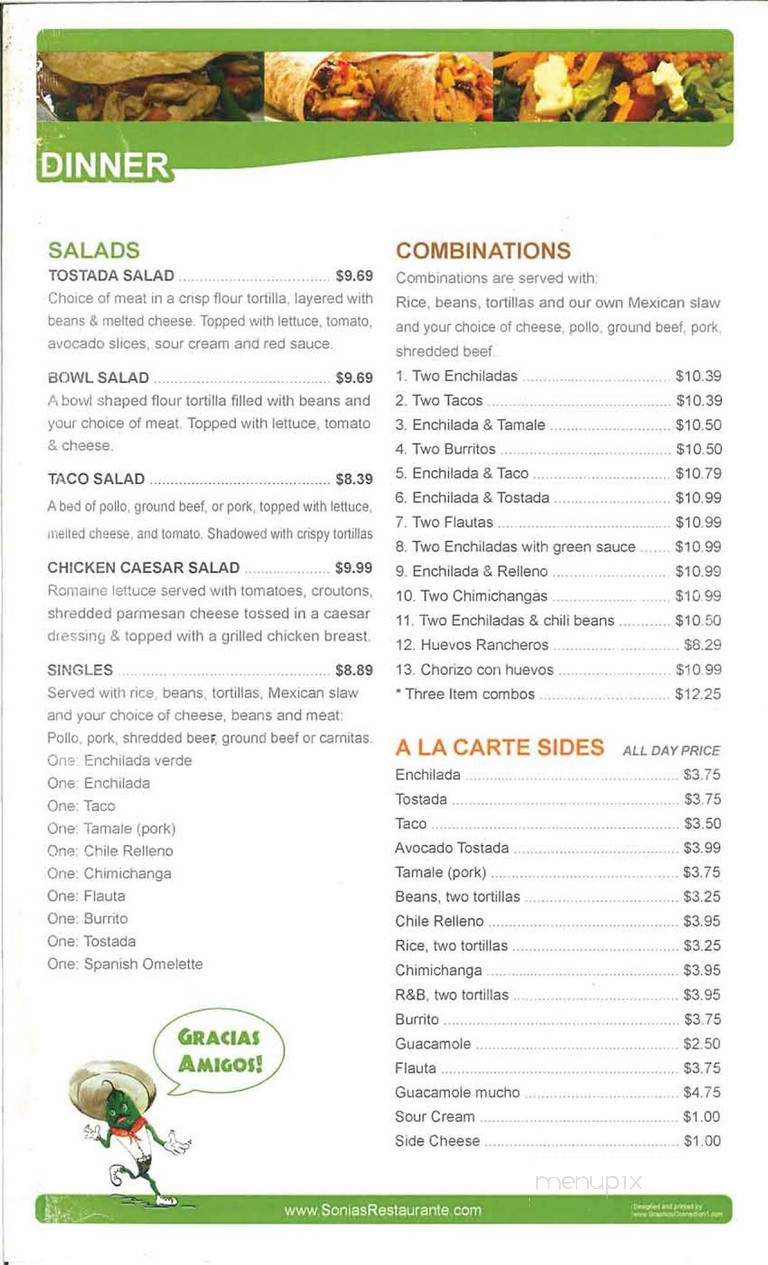 Sonia's Restaurant - Tracy, CA menu_pic