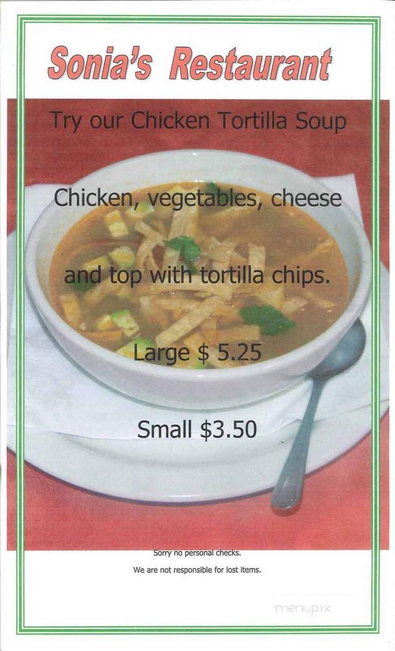 Sonia's Restaurant - Tracy, CA menu_pic