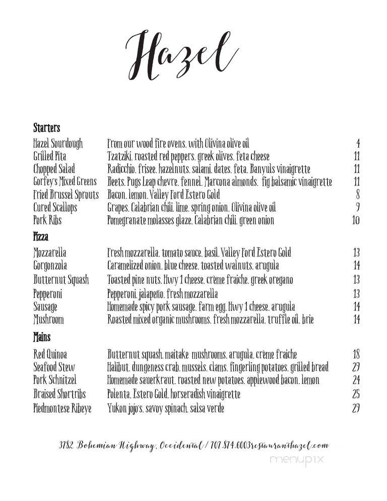 Hazel - Occidental, CA menu_pic
