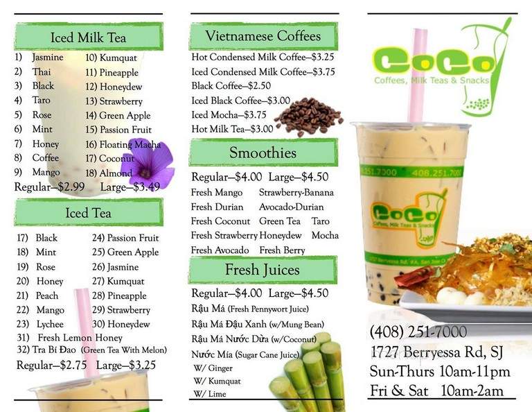 CoCo Cafe & Tea - San Jose, CA menu_pic
