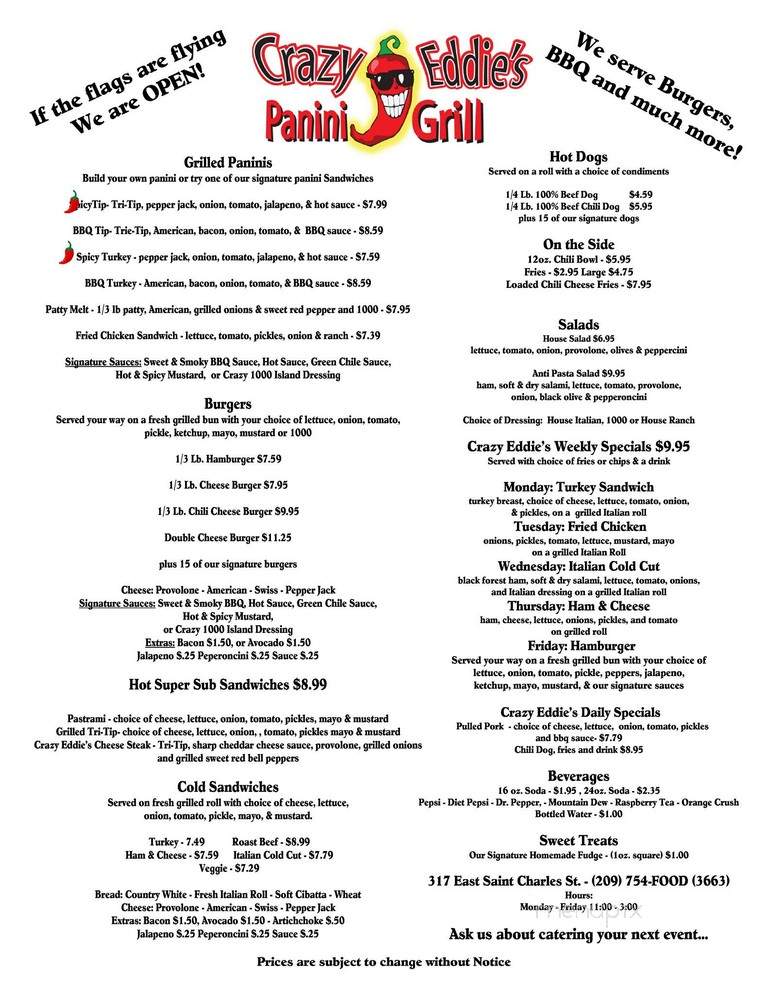 Crazy Eddie's Panini Grill - San Andreas, CA menu_pic