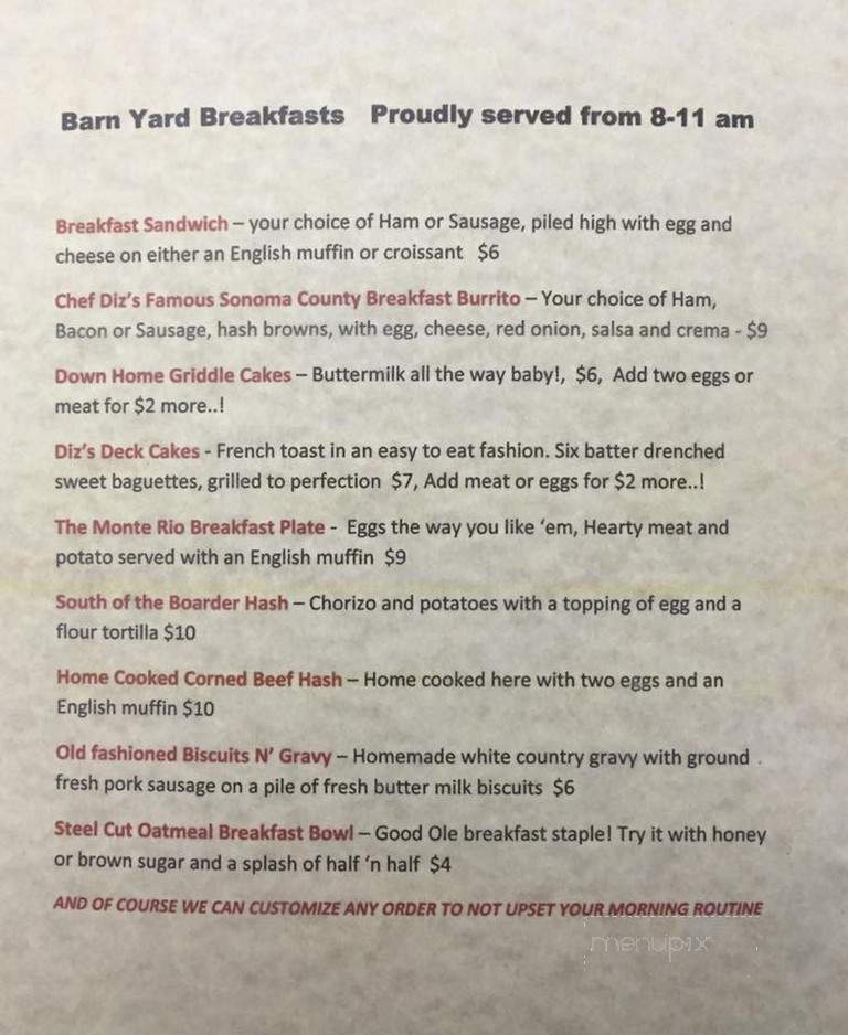 The Rio Cafe, Take 2 - Monte Rio, CA menu_pic