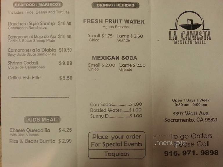 La Canasta Mexican Grill - Sacramento, CA menu_pic