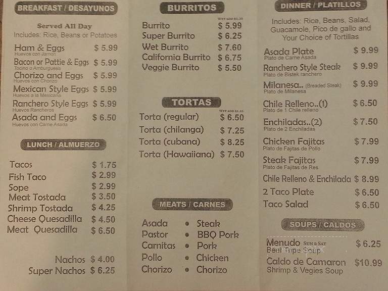 La Canasta Mexican Grill - Sacramento, CA menu_pic