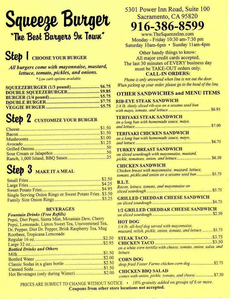 Squeeze Inn - Sacramento, CA menu_pic