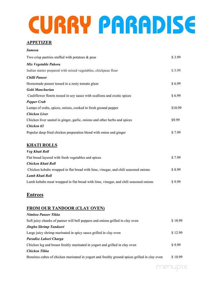 Cafe of India - Roseville, CA menu_pic