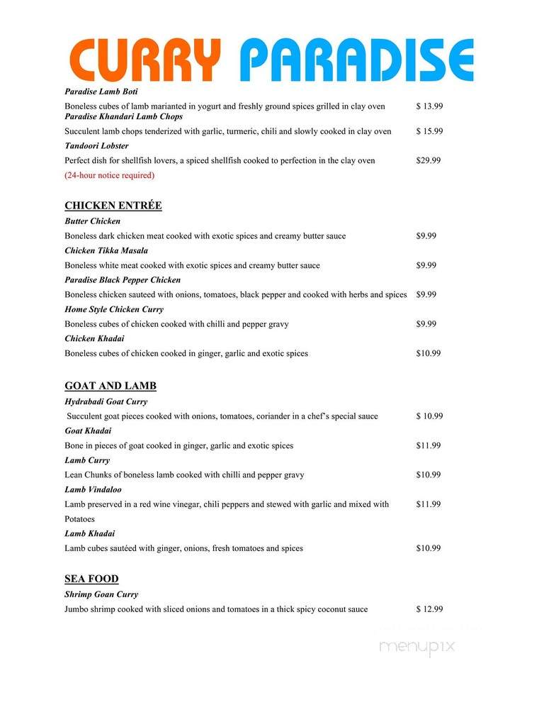 Cafe of India - Roseville, CA menu_pic