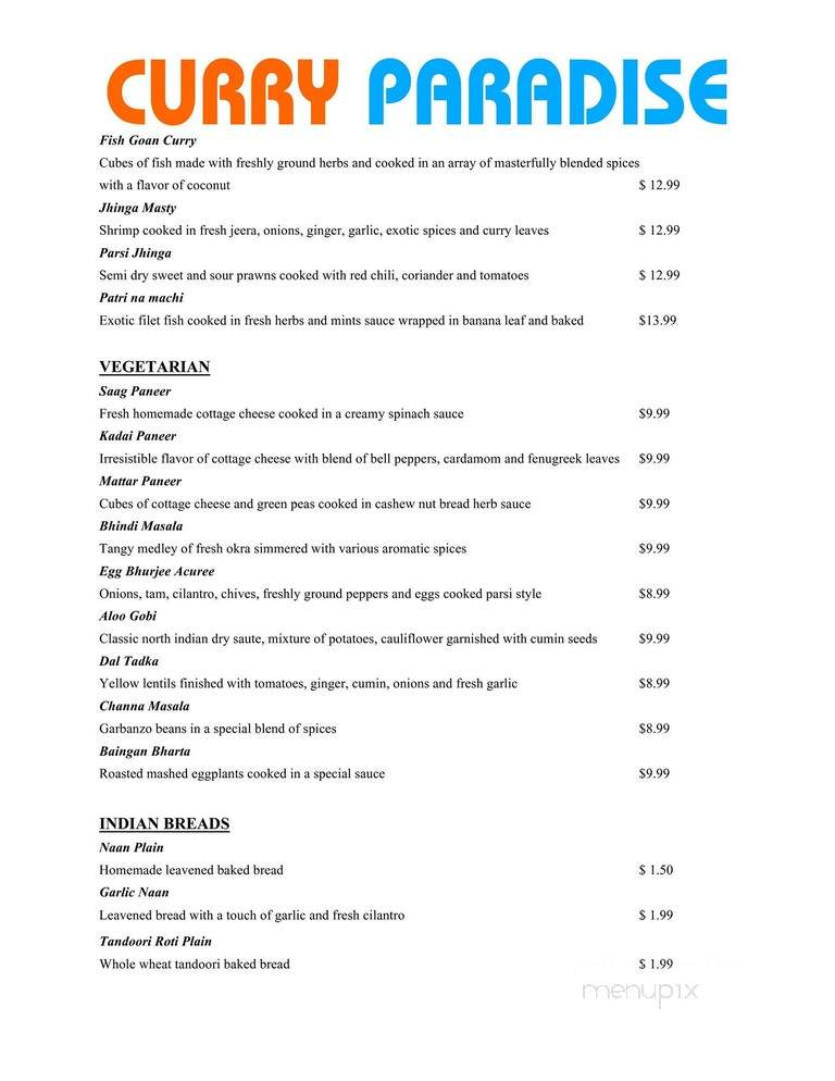 Cafe of India - Roseville, CA menu_pic