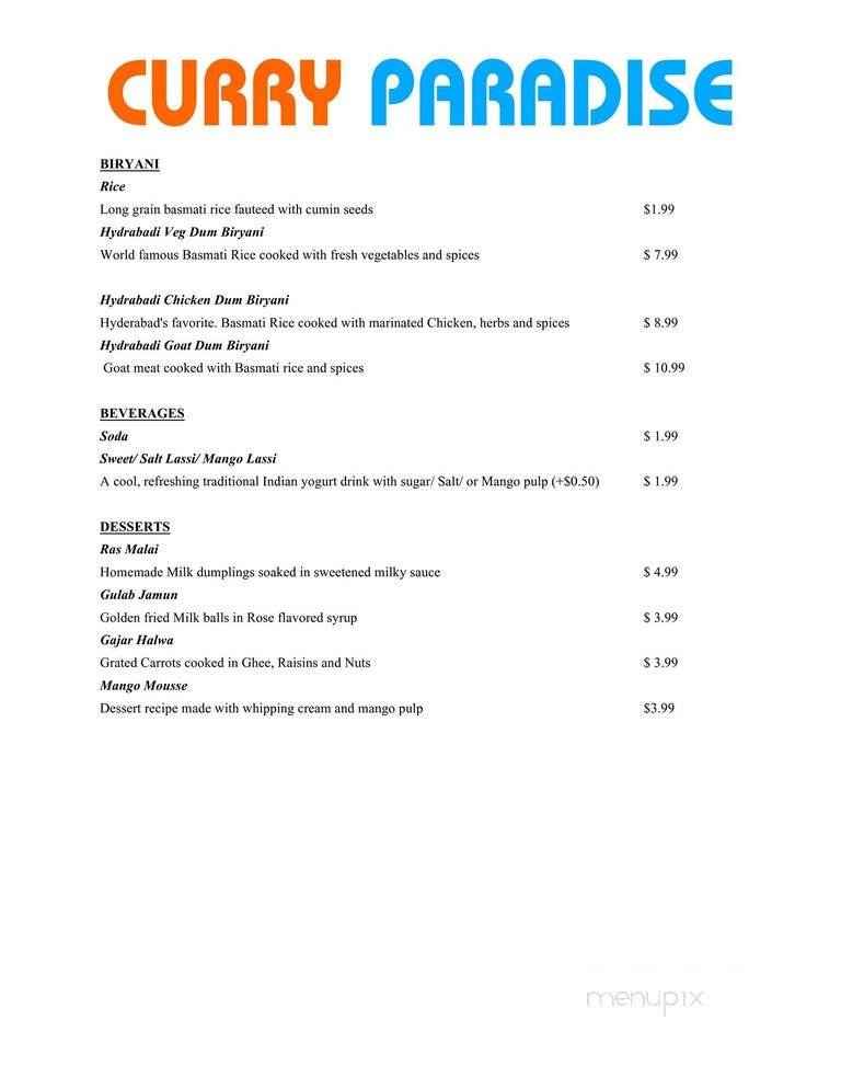 Cafe of India - Roseville, CA menu_pic