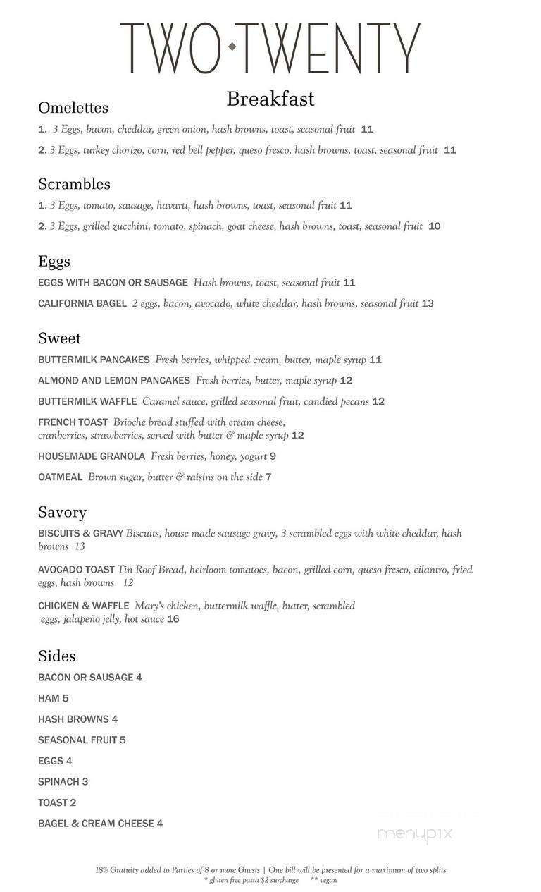 Two Twenty Restaurant - Chico, CA menu_pic